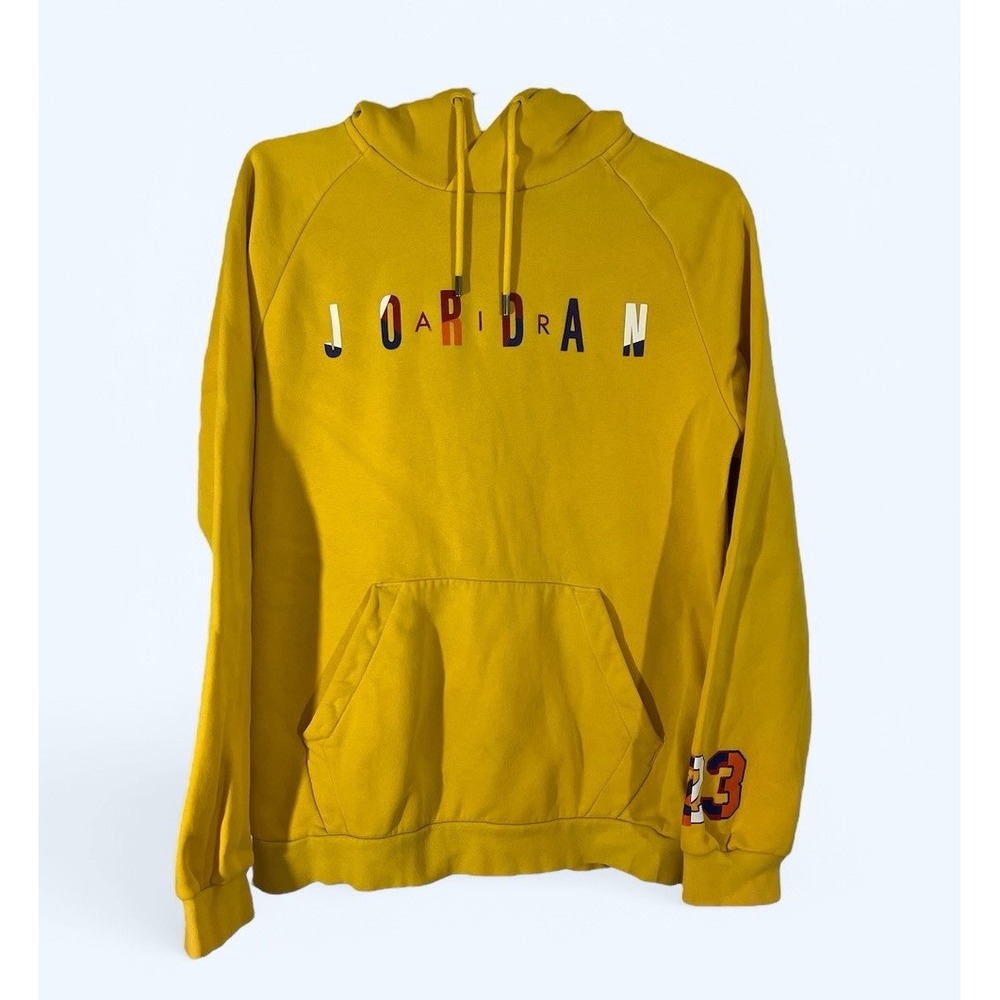 Air Jordan Hoodie Mens MEDIUM Yellow Cotton Pullover Long Sleeve Pockets